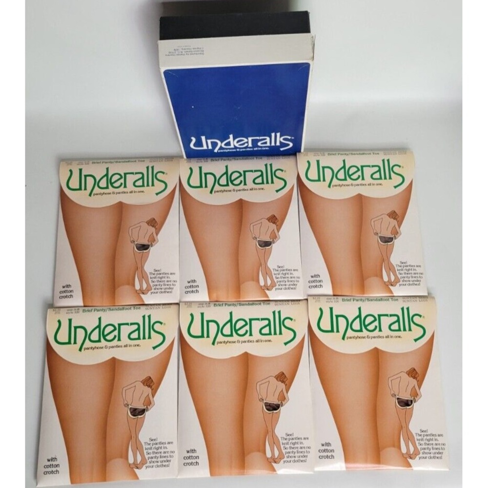 Vtg 1980 NIP 6 Prs Underalls Pantyhose Brief Panty Sandalfoot Suntan 320 Sz A-B